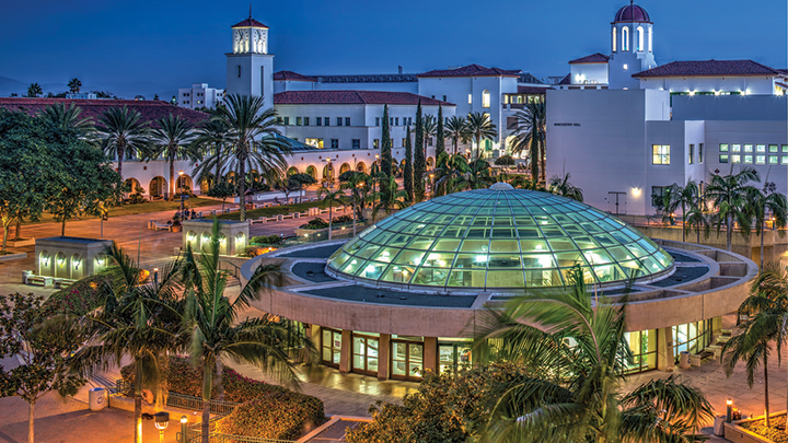 Overview shot of SDSU Love Library at Night