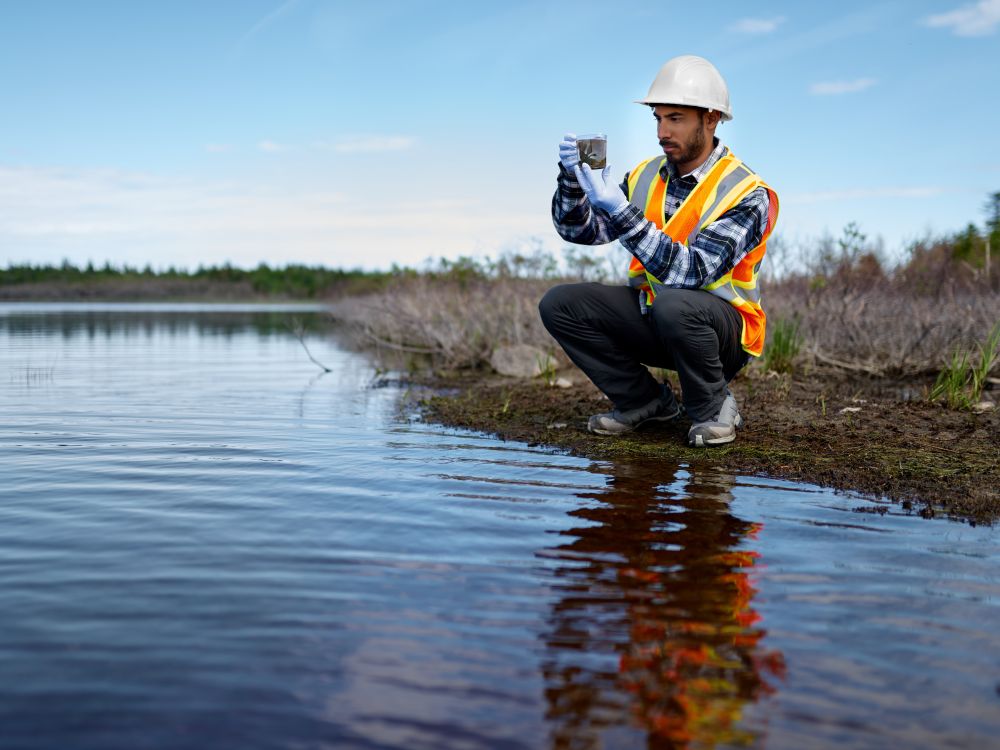 Researcher testing water